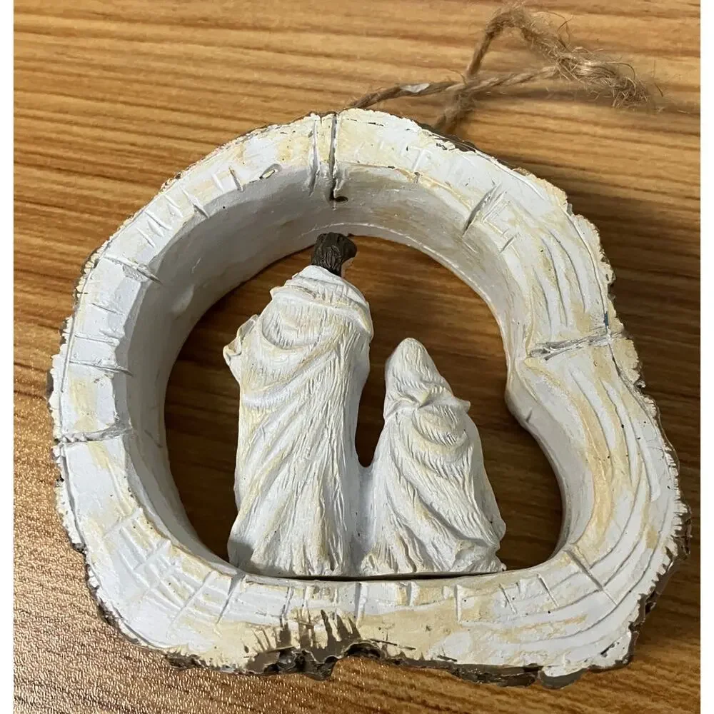 Nativity Christmas Ornament Holy Family 3”‎ Rustic Wood Slice Style